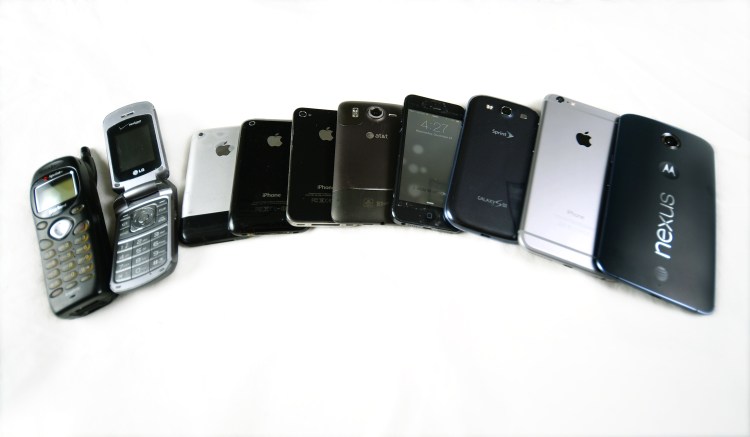 A collection of phones demonstrating how they have changed over the years. Photographed on Wednesday, December 24, 2014, 2014.